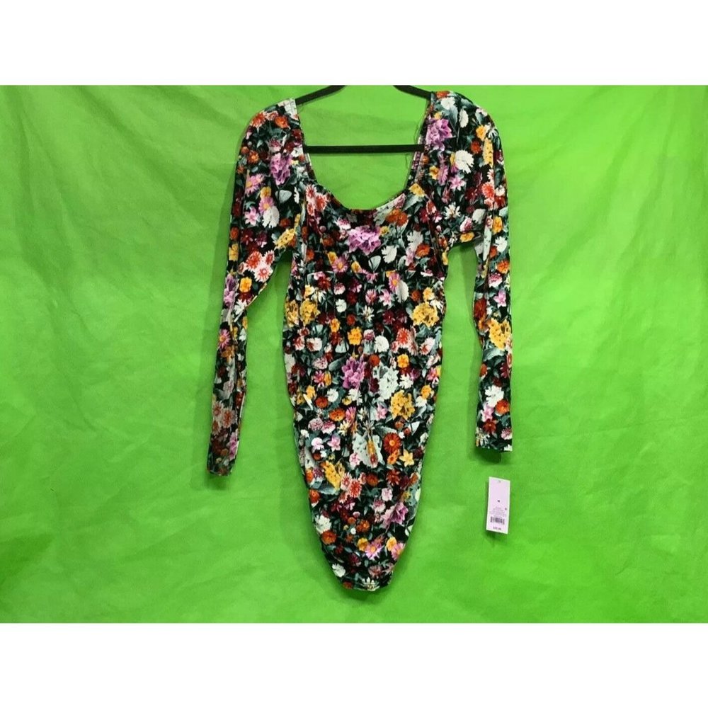 Women’s Floral Print Long Sleeve Velvet Ruched Bodycon Dress - Wild Fable M